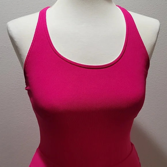 LANDS END BRIGHT NEON PINK BARBIECORE ACTIVEWEAR MINI SKIRT SET SZ 12 TOP SZ 8 - Picture 3 of 13